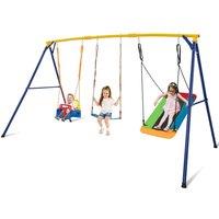 Costway 3-in-1 Kids Swing Set Metal A-Frame Stand Swing Playset Platform Tree Swing Seat in Yellow