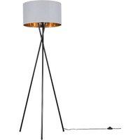 ValueLights Camden Grey & Metallic Inner Shade & Black Tripod Floor Lamp with Bulb in Metallic Gold