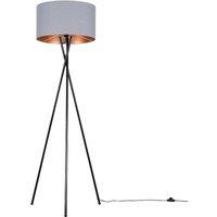 ValueLights Camden Grey & Metallic Inner Shade & Black Tripod Floor Lamp with Bulb in Copper