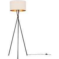 ValueLights Camden Black Tripod Floor Lamp with Beige & Gold Lamp Shade & Bulb