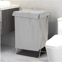 Living and Home Collapsible PU Leather Laundry Hamper with Metal Frame in Grey
