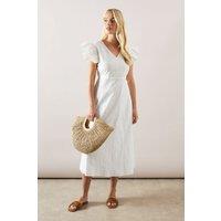 Petite Broderie Frill Sleeve Midi Dress