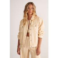 NastyGal Women's Pinstripe Denim Jacket in Beige | Size: 14