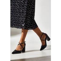 Coast Women's Treat Faux Leather Cross Strap Pointed Block Heel Court Shoes in Black | Size: 4