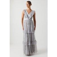 Coast Women's Tiered Mesh Bridesmaid Dress With Embellishment in Silver | Size: 10