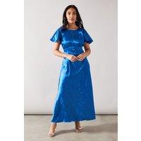 Wallis Women's Petite Satin Jacquard Button Through Midaxi Dress in Black | Size: 18