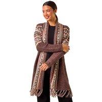 Patterned Fringe Hem Cardigan