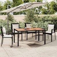Berkfield Home Garden Table with Wooden Top Black Poly Rattan&Solid Wood Acacia
