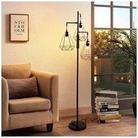 Modern Industrial Black 3-Head Floor Lamp with Diamond Cage Shade