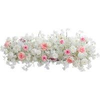 Living and Home 100 x 45cm Wedding Dining Table Flower Centerpiece Arch Silk Rose Floral in White | Size: 100 x 45 cm