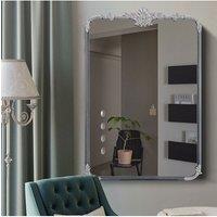 Living and Home Vintage-Inspired Rectangle Carved Wall Mirror in Silver