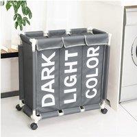 3 Compartments Laundry Baskets Hamper Detachable Foldable with Wheels