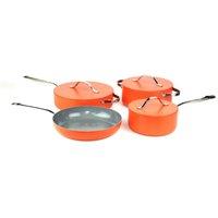 Sur La Table Colour Me Happy 4pcs Cookware Set, Frying Pan, Saucepan, Casserole, Multi-Pan, 10x Stronger Ceramic Coating, Lids w/ Steam Release