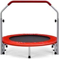 Gymax Folding Trampoline Jumping Fitness Rebounder With Adjustable Handle in Red