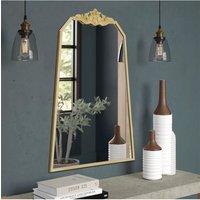 60cm W x 90cm H Gold Wave Carved Metal Framed Decorative Wall Mirror Makeup Mirror