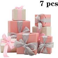 Living and Home 7Pcs Christmas Gift Boxes Decoration in Pink