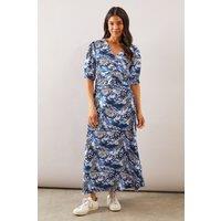 Wallis Women's Mixed Leopard Print Ruched Midi Dress in Blue | Size: 14