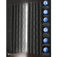 Velosso Onyx Thermal Blackout Ready Made Eyelet Curtains in Grey | Size: 168 cm width x 229 cm drop