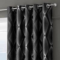 Velosso Onyx Thermal Blackout Ready Made Eyelet Curtains in Black | Size: 168 cm width x 229 cm drop