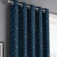 Velosso Stars Thermal Blackout Ready Made Eyelet Curtains in Navy | Size: 168 cm width x 229 cm drop