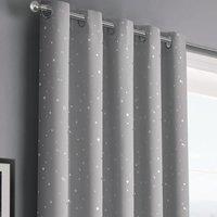 Velosso Stars Thermal Blackout Ready Made Eyelet Curtains in Grey | Size: 117 cm width x 183 cm drop