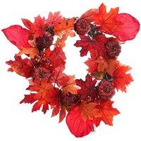 Living and Home Halloween Thanksgiving Fall Maple Leaf Pumpkin Wreath Artificial Wreath Front Door Decoration in Red