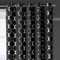 Velosso Arabesque Thermal Blackout Ready Made Eyelet Curtains in Black | Size: 117 cm width x 137 cm drop