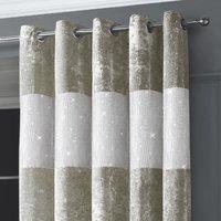 Intimates Diamante Velvet Fully Lined Curtains - Luxury Ring Top Window Drapes in Natural | Size: 168 cm width x 183 cm drop