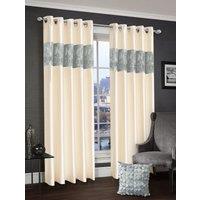 Intimates Vogue 3D Floral Diamante Ready Made Eyelet Curtains in Silver | Size: 168 cm width x 183 cm drop