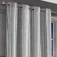Intimates Verity Crushed Velvet Embossed Ready Made Eyelet Curtains in Silver | Size: 140 cm width x 137 cm drop