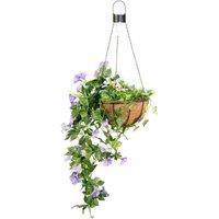 Primrose Artificial Duranta Purple Flowers Hanging Basket with Solar Light 26cm