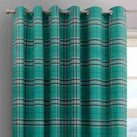 Intimates Hugo Check Ready Made Eyelet Curtains in Teal | Size: 168 cm width x 183 cm drop