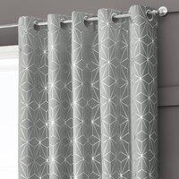 Velosso Modern Blackout Geometric Curtain, Ring Top, Thermal Energy Saving in Silver | Size: 168 cm width x 229 cm drop