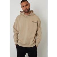 Threadbare Men's Graphic Print Relaxed Fit Pullover Hoodie in Stone | Size: Medium