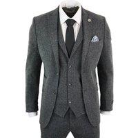 TruClothing Men's stz11 3 Piece Tweed Suit Herringbone in Charcoal | Size: 52R
