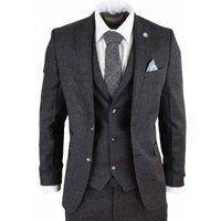 Infinity Leather Men's 3 Piece Herringbone Tweed Suit in True Black | Size: 46R