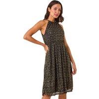 Blouson Halter Neck Stretch Midi Dress