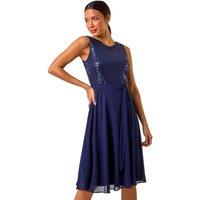 Sequin Bodice Betlted Chiffon Dress