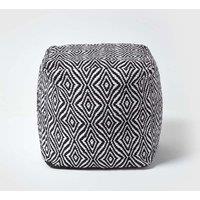Homescapes Trance Diamond Pattern Square Bean Filled Pouffe, 40 cm in Black