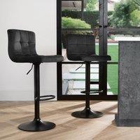 OHS Adjustable Bar Stools x 2 Velvet Swivel Pub Seat Kitchen Breakfast Counter Chair in Black