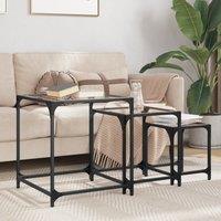 Berkfield Home Nesting Coffee Tables 3 pcs with Transparent Glass Top Steel in Black