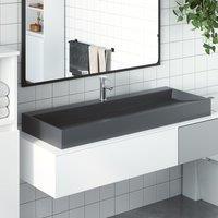 Berkfield Home Wash Basin 120x46x11 cm Mineral Cast/Marble Cast Anthracite in Black | Size: 120 x 46 x 11 cm