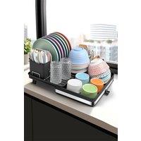 Living and Home 2-Layer Expandable Dish Drainer Rack Kitchen Storage Organizer with Cutlery Holder in Black