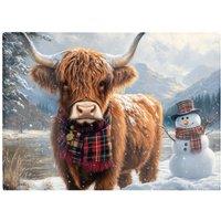 Warren Reed - Designer Highland Cow & A Snowman Chopping Board in Brown