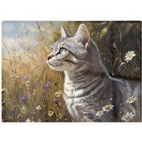 Warren Reed - Designer Silver Tabby Cat In A Spring Meadow Chopping Board