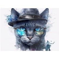 Warren Reed - Designer Russian Blue Cat With Glasses Splashart Chopping Board
