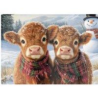 Warren Reed - Designer Baby Highland Cows In The Snow Chopping Board in Brown