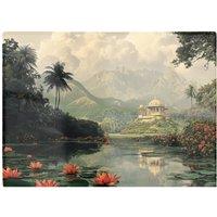 Warren Reed - Designer Temple By A Lake With Lilies Chopping Board