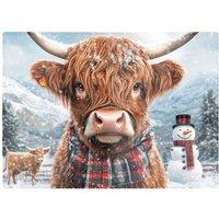 Warren Reed - Designer Snowy Highland Cow Chopping Board in Brown
