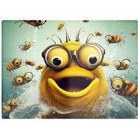 Warren Reed - Designer Happy Worm & Bees Splashart Chopping Board in Yellow